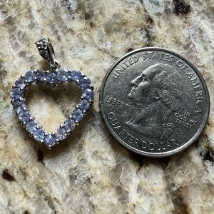 Tanzanite Heart Charm set in 14K white gold w diamond